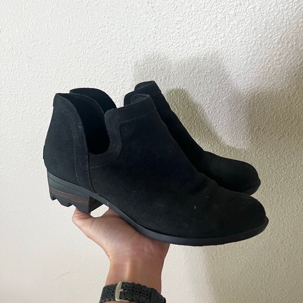 SOREL black Lolla Cut-Out suede ankle boots bootie WOMENS 10